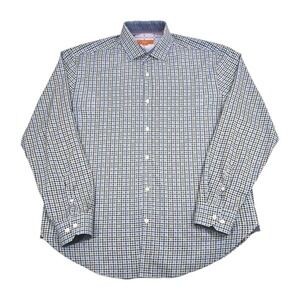 Tallia Men Large Blue‎ Yellow Check Plaid Flip Cuffs Long Sleeve Shirt Soft
